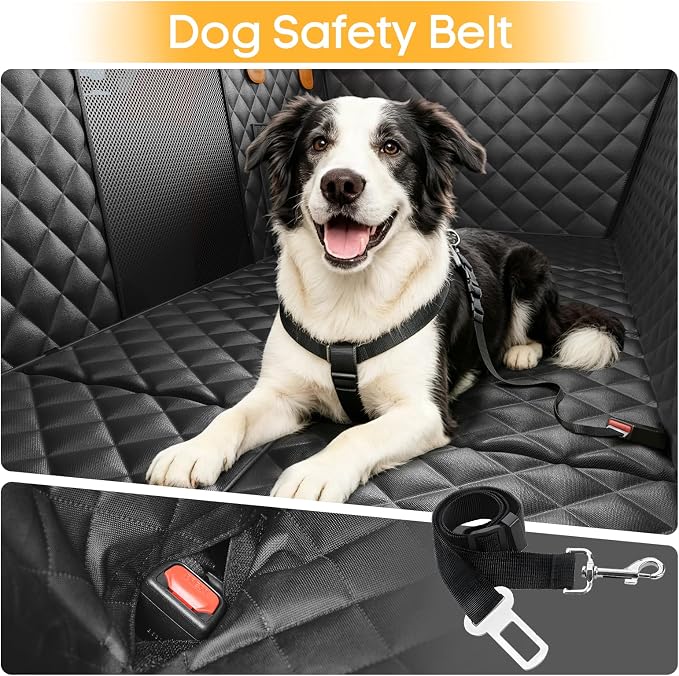 Back Seat Extender for Dogs, Hard Bottom Pet Seat Cover - Supports 400lbs, Waterproof Rear Seat Cover with Mesh Window for Ford/GMC/Chevrolet/Toyota/RAM Crew Cab Trucks&Full-Size