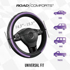Leather Steering Wheel Cover – Black & Purple, Universal Fit 14.5-15 Inch, Microfiber Leather, Anti-Slip & Breathable Design for Men and Women