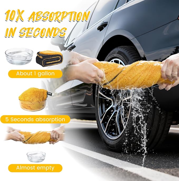 PUGPIU 1400GSM Large Microfiber Car Drying Towel Detailing 24"x36" | XL Super Absorbent Microfiber Towels - Edgeless with Twisted Loop - No Lint Streak for SUV Truck Car Detailing (Yellow)