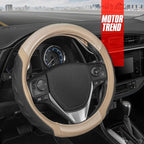 UltraSport Beige Carbon Fiber Steering Wheel Cover, Standard 15 inch Size, Black Faux Leather Comfort Grip, Car Steering Wheel Cover for Auto Truck Van SUV