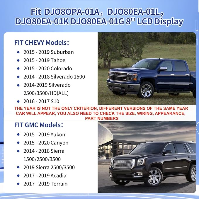 LCD Touch Screen Replacement DJ080PA-01A Digitizer Screen Radio Fit 2014-2018 Chevy Silverado Tahoe Chevy Colorado OEM Navigation, Fit GMC Sierra Yukon Trucks SUV Mylink 8-inch Touchscreen