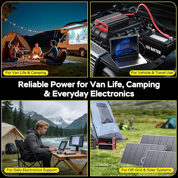 2000W Power Inverter 12V DC to 110V/120V AC Converter, Peak Power 4000W Car Inverter with LCD Display, 2 AC Outlets, 3.1A USB Port for Vehicles, Camping, Travel, Emergency Use