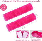 Soft Faux Fur Universal Fit Seatbelt Cover Car Truck SUV Airplane Seat Belt Shoulder Pad for Carmera Backpack Straps Neck Cushion Protector 2 Pack 10.5in Rose Red