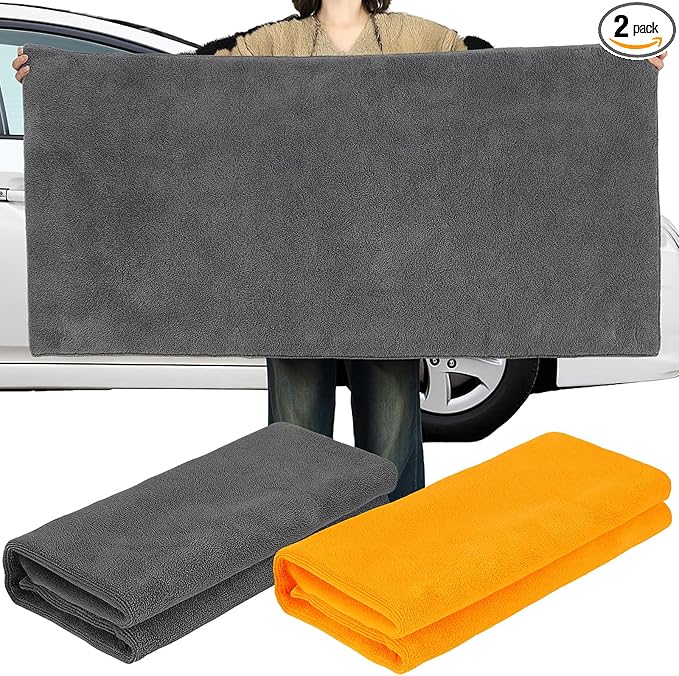 2 Pcs Giant Car Drying Towel 55'' x 28'' Microfiber Towels Great Thick Soft Plush Towel Streak Free Lint Free Reusable Cars Accessories Highly Absorbent Quick Effortless Dry for Car Truck Suv