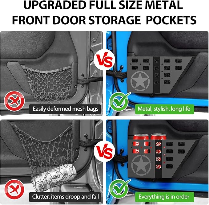 Metal Front Door Storage Box Pockets Fit for Wrangler,Side Insert Organizer for Wrangler JK JKU 2007 2008 2009 2010 2011-2018 Interior Door Storage Expansion Accessories 2PCS (Five-pointed Star)