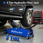 3 Ton Floor Jack, 6000 lb, 7.6"-21.3" Lift, w/Pads, Bag & Tire Kit | Heavy-duty floor jack for SUVs, pickups and sedans. 7.6" entry, 21.3" max lift. Includes 2 pads, bag & 8‑pc tire kit.
