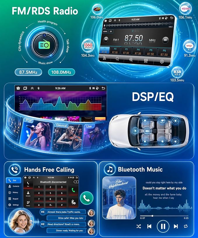 8 Core 6G+128G Car Radio for Suzuki Swift 2011-2017 Android Car Stereo Carplay Android Auto DSP 9 Inch Touchscreen Bluetooth FM RDS GPS WiFi Mirror Link Backup Camera