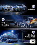360° Dash Cam Front/Rear/Inside/Side 4-Channel Dash Camera FHD 2K+1080P×3 Car Dash Cam with WiFi, APP Control, 64GB SD Card Included, 8 IR Night Vision, G-Sensor, 24/7 Parking Mode