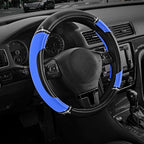 Leather Steering Wheel Cover - Made with PVC Leather - Anti-Slip, Universal Fit 14 1/2 inches to 15 inches - Blue
