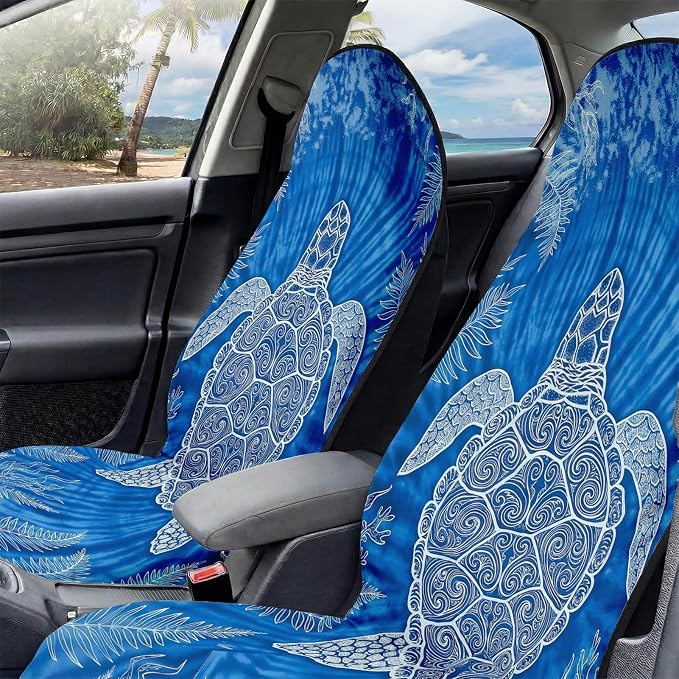 2 Pack Car Seat Towel Covers, Sweat-Proof Microfiber Seat Protectors for Gym, Running, Beach & Workout, Breathable Quick-Dry, Machine Washable, Blue Sea Turtle Print, Universal Fit