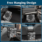 Femuar Car Trash Can with Lid - Leak Proof, Waterproof, Zebra Stripe, SUV Multipurpose Car Hanging for Headrest, Collapsible, Portable with Storage Mesh Pocket