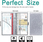 Car Registration & Insurance Holder - Leather Glove Box Organizer, Cool Accessories for ID, Driver's License Cards & Essential Documents, Men & Women, Glitter Gray