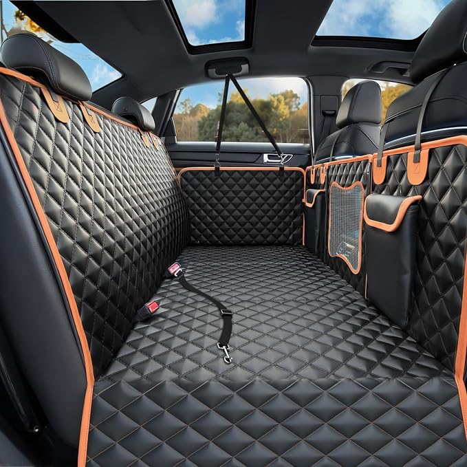 Back Seat Extender for Dogs,Dog Car Seat Cover for Back Seat with Hard Bottom Holds 500 lbs,Car Seat Protector,Waterproof Extender for Dogs,Dog HammockPet Bed for Full-Size Cars,SUVs, Small Trucks