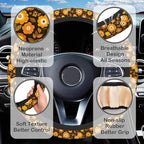 70s Retro Groovy Orange Flower Steering Wheel Cover for Women, Anti-Slip Car Steering Wheel Cover with 2 Pcs Cup Holders Neoprene Breathable Car Accessories Universal 15 Inch Auto Interior Decor