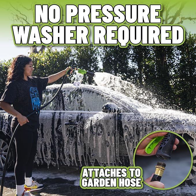 Foam Blaster 6 Car Wash Gun, Foam Gun, and Chenille Scratch-Free Microfiber Wash Mitt - Connects to Any Garden Hose for Thick Suds - Safe for Cars, Trucks, SUVs - 2 Items