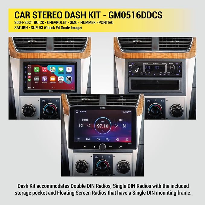 GM0516DDCS Double DIN Radio Install Dash Kit Compatible with Select 2004-21 Buick, Chevrolet, GMC, Hummer, Pontiac, Saturn and Suzuki Vehicles - Complete Car Stereo Installation Interface Kit