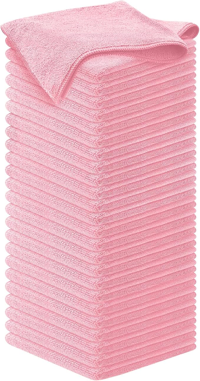 Microfiber Cleaning Cloth Light Pink - 50 Pcs 12.5"x12.5" - High Performance - 1200 Washes, Ultra Absorbent Towels Weave Grime & Liquid for Streak-Free Mirror Shine - Car Washing Cloth