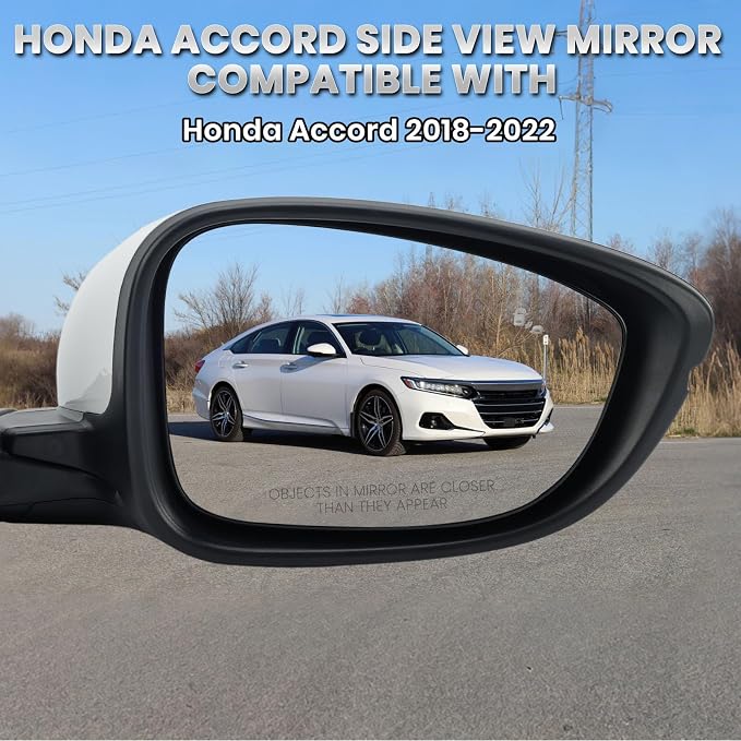 Right Passenger Side Mirror Compatible with 2018-2022 Honda Accord Power Glass | Heated | with Blind Spot | with Turn Signal | Manual Folding Repalces HO1321330 (8Pins-Pearl White)