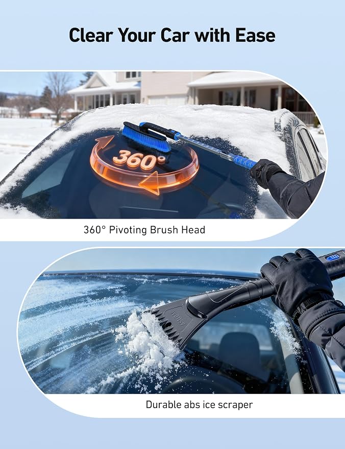 47.2" Ice Scrapers for Car Windshield and Extendable Snow Scraper with Foam Grip and 360° Pivoting Brush Head for Christmas Car Auto Truck SUV(Blue)