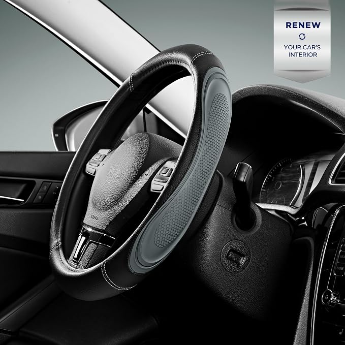 Car Steering Wheel Cover - Microfiber Leather Steering Wheel Wrap Sports 14.5-15 Inch Steering Wheel Cover Non-Slip for Men Women Grey Color