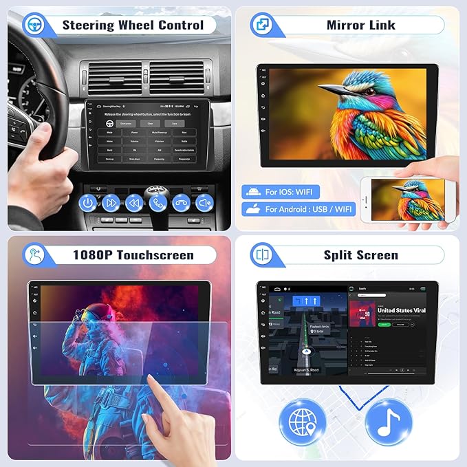 Android Car Stereo for Ford Explorer 2005-2010 with Wireless CarPlay Android Auto Mirror Link 2G+64G 10.1 Inch Touchscreen Bluetooth GPS Navigation WiFi FM Backup Camera MIC