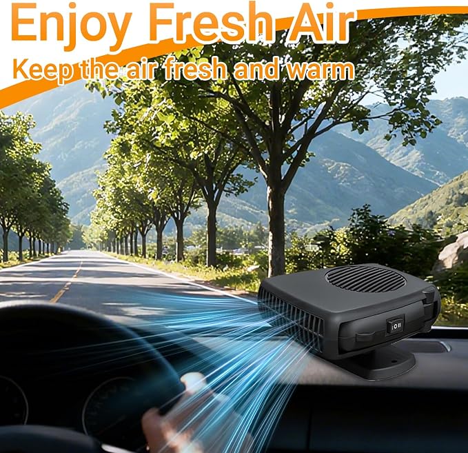 12V 200W Car Heater and Fan, Portable Dual Mode car heater Defroster Defogger, 360° Adjustable Vent for Interior Comfort, Easy Plug-in Installation