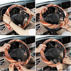 Boho Steering Wheel Cover with Baja Blanket Cloth, Ethnic Style Auto Wheel Cover Made of Coarse Flax, Fits 14 1/2-15 1/4 inches Car Wheel