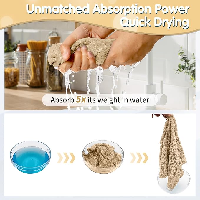 Beige Microfiber Cleaning Cloth -Pack of 8, Highly Absorbent Cleaning Rags, 16"X12" All Purpose Cleaning Towels for Housekeeping, Kitchen, Car, Lint Free and Reusable Microfiber Towels