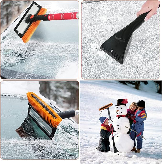 47.2" Extendable Ice Scraper Snow Brush with Squeegee for Windshield Window Car Trucks SUVs, 270° Pivoting Brush Head, Essential Winter Tool Ice Snow Remover with Comfortable Foam Grip
