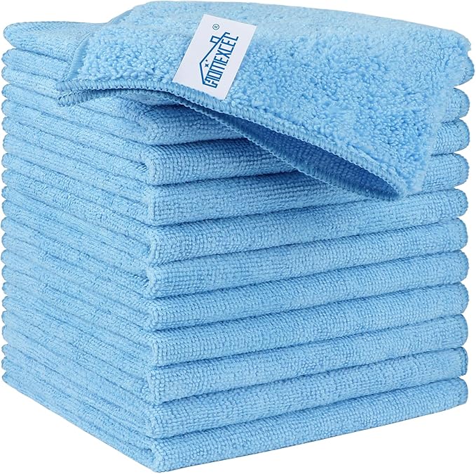 Blue Microfiber Cleaning Cloth, 12 Pack Premium Microfiber Towels for Cars, Lint Free, Scratch-Free, Highly Absorbent, Reusable Cleaning Rags for Car, Household, Kitchen, Window,11.5"X11.5"