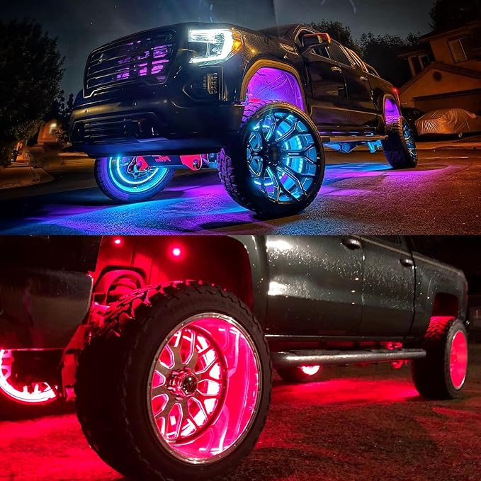 4PCS 17.5inch RGB LED Wheel Rim Lights with Bluetooth and Remote Control,Wheel Ring Light Kits with Turn Signal and Braking Function Tire Lights for Pickup Truck SUV Car(17.5inch)