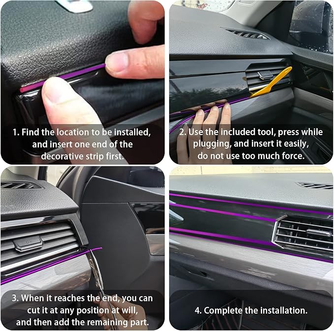 Car Interior Trim Strips,Universal 33ft Car Electroplating Decoration Styling Door Dashboard, Flexible Interior Trim Accessories with Installing Tool(Purple)