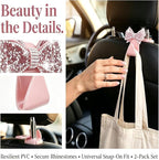 2PCS Bling Bow Car Seat Headrest Hooks, S Type Crystal Rhinestone Bowknot Auto Seat Back Storage Hooks, Diamond Cute Bow Vehicle Storage Organizer, Universal for Purses Bags Groceries(Pink)