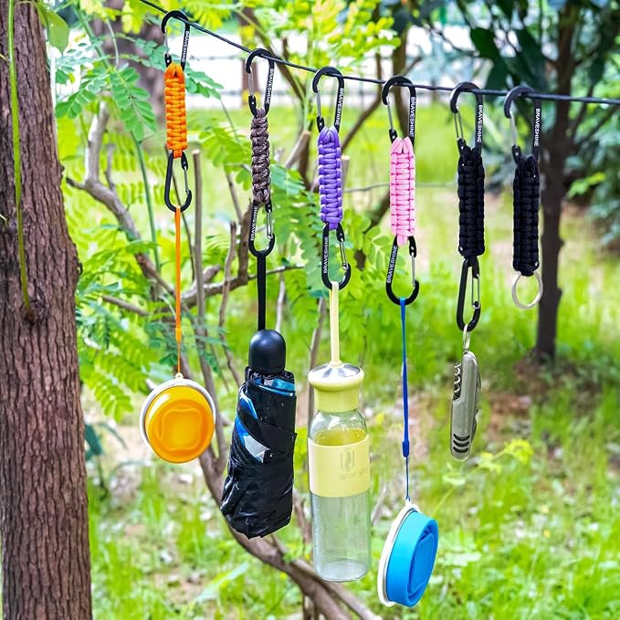 Paracord Keychain Carabiner Clip, D Ring Lanyard Hanger Stroller Hook for Water Bottle, Key, Backpacks, Men, Women