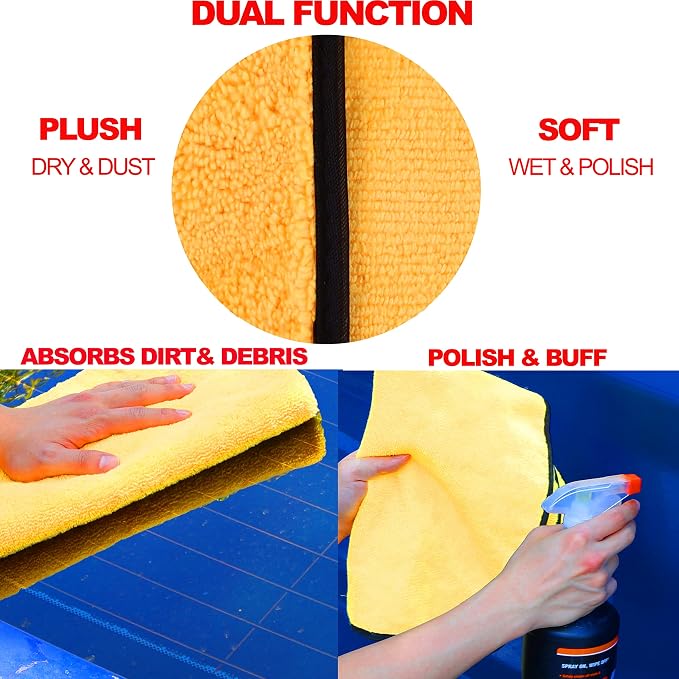 Professional Grade Microfiber Towels for Car, 16" x 24", 6 Pack, 440 GSM