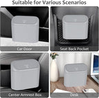 Car Trash Can, Portable Vehicle Trash Bin with Lid, Mini Car Dustbin Garbage Organizer Holder with One Roll Trash Bag, Leakproof Hanging Cars Storage Bag Container for Auto, SUV, Office (Grey)