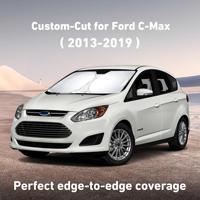 Windshield Sunshade Compatible for Ford C-Max 2013-2017 2018 2019, Sun Visor for Front Windshield & Window Sun Shade Cover, UV Heat Blocker & Protector, Car Accessories