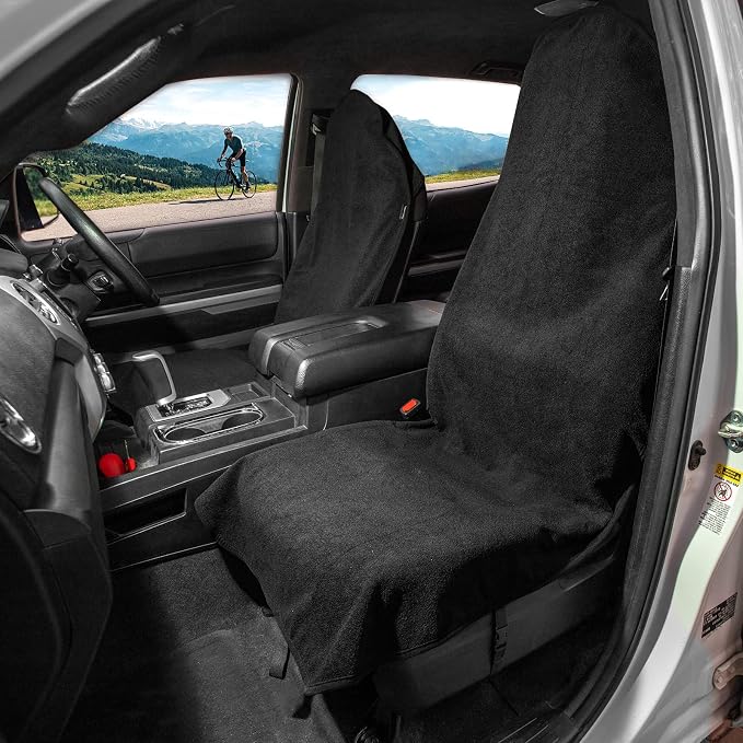 2pcs Waterproof Towel Front Seat Covers Black Non-Slip Bucket Seat Dog & Kid Auto Protector