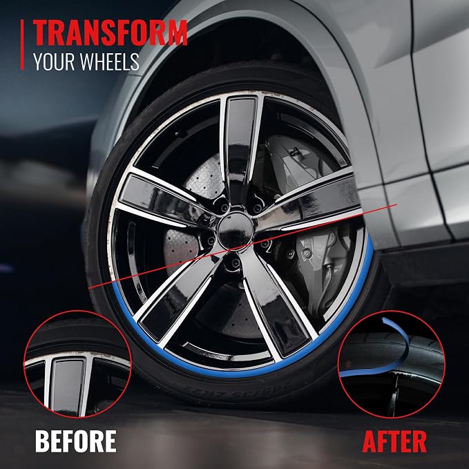 PROTECTiQ Universal Wheel Protection - Trim Easy to Apply with Automotive 3M Tape. 6 Colors - Fits Up to 24" Rims - Including Tesla - Blue