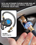 GERCHWAY Digital Tire Pressure Gauge with Inflator (3-200 PSI), Heavy Duty Air Chuck and Compressor Accessories with Swivel Air Chuck, Longer Hose, Large Display (0.1 Res)
