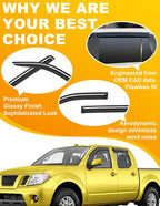 Extra-Thick Window Rain Guard for 2005-2021 Nissan Frontier Crew Cab Rain Guards Tape-on Side Truck Window Visors Low Profile Vent Visor Window Deflectors Vent Shades Car Accessories