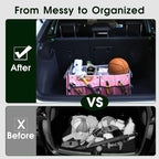 Car Trunk Organizer for SUV, 70L Heavy Duty Waterproof Trunk Organizer, Foldable Vehicle Organizer with Anti-Slip Base, 24”x13.8”x11.8”, Pink-M003
