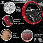 27 PCs Red Bling Car Accessories Set for Women, Steering Wheel Covers Universal Fit 15 Inch, Bling License Plate Frame, Bling Phone Holder, Bling Car Coasters (Red Diamond)