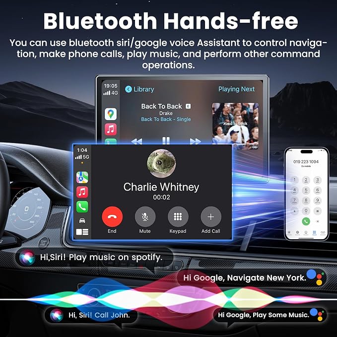 Wireless Apple CarPlay Screen for Car, 9" Portable Carplay & Android Auto Touchscreen Stereo with 4K Dash Cam 64GB SD, Car Radio with App Control, Bluetooth 1080P Backup Camera, GPS, Voice Control, FM