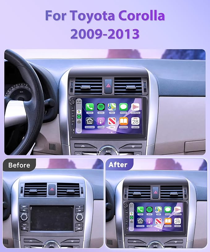 4G+64G Android Car Stereo for Toyota Corolla 2009-2013, 9 Inch Incell Touchscreen with Physical Buttons, Wireless CarPlay Android Auto GPS Bluetooth WiFi FM RDS EQ SWC Type-C Backup Camera