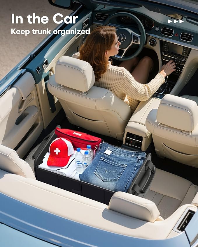 Trunk Organizer for SUV – Foldable & Portable Car Organizers and Storage with 2 Compartments, Large Capacity Car Trunk Organizer Car Accessories for Truck Sedan, Black, 23.6" x 14.2" x 11.8"