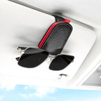 Sunglasses Holder for Car, Leather Magnetic Buckle Sun Visor Sunglass Clip, Ticket Card Storage Glasses Clip, Car Interior Accessories for Men and Women（Black-red）