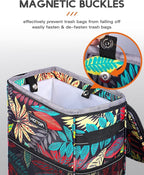 Car Trash Can with Lid and Storage Pockets - 100% Leak-Proof Organizer, Waterproof Garbage Can, Multipurpose Trash Bin for Car, 2 Gallons, Autumn Leaves