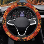 Maple Leaf Car Steering Wheel Cover Sweat Absorption Safe Driving | Fall Decor, Universal 14-15 inch Stretch-on Fabric, Keep Safe Steering Wheel Protector for Women