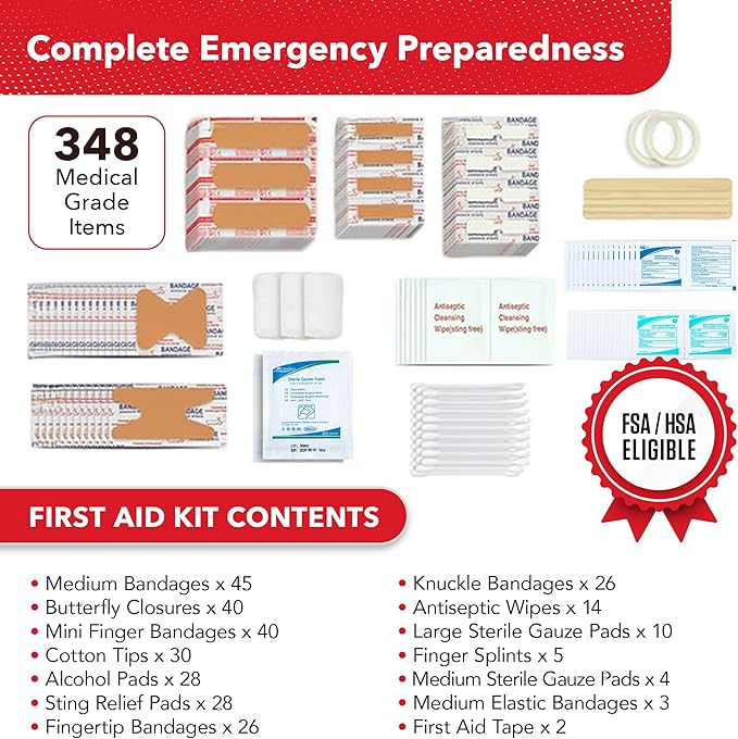 2-in-1 First Aid Kit for Car, Travel and Home, 348 Pieces, Large Hardcase with Bonus Mini Kit for Medical Emergency, Survival and Camping